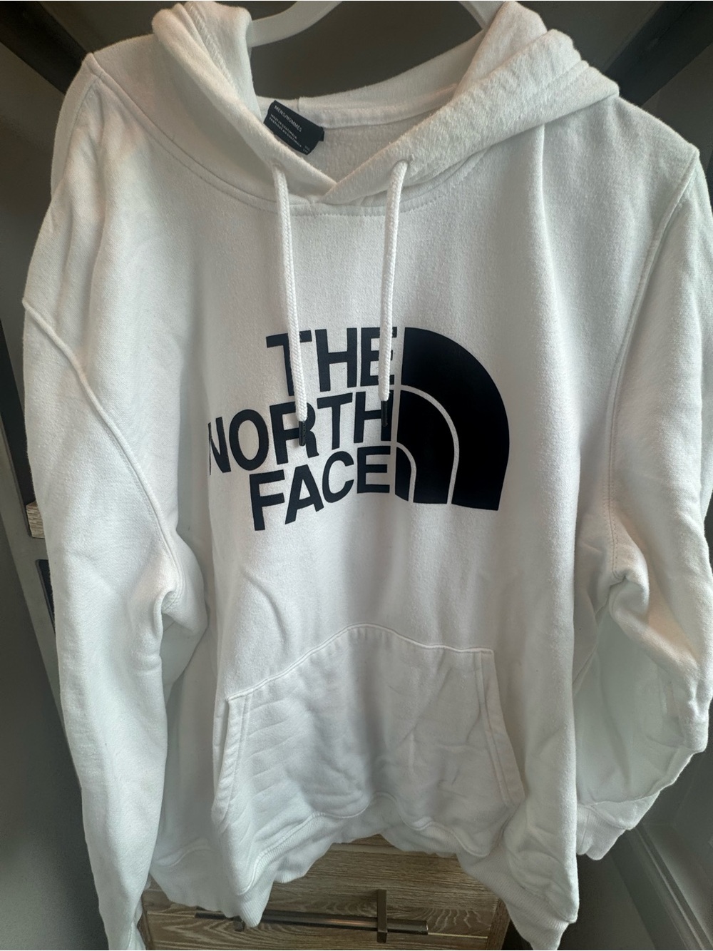 The North Face White Hoodie with Black Logo Tag